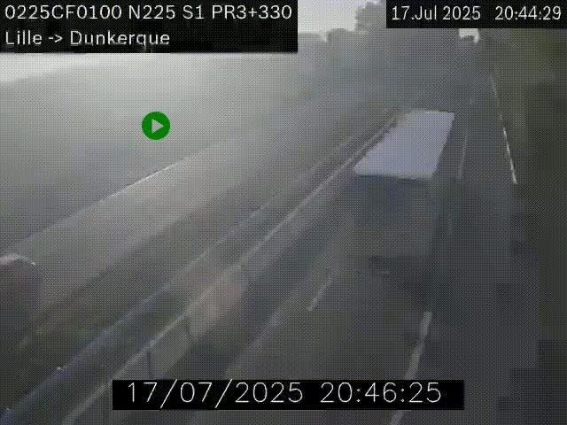 <h2>Webcam autoroute A25 (N225) à hauteur de Bergues (Bierne). Vue orientée vers Dunkerque.</h2>