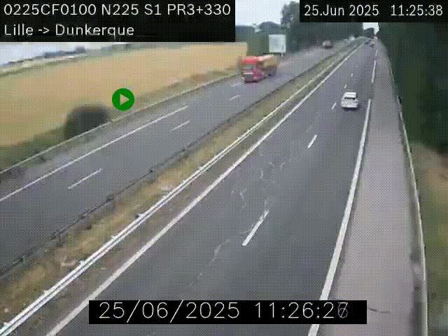 <h2>Webcam autoroute A25 (N225) à hauteur de Bergues (Bierne). Vue orientée vers Dunkerque.</h2>