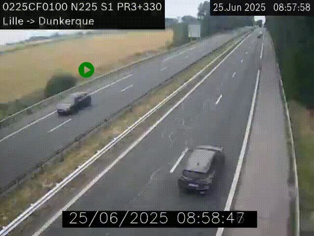 <h2>Webcam autoroute A25 (N225) à hauteur de Bergues (Bierne). Vue orientée vers Dunkerque.</h2>