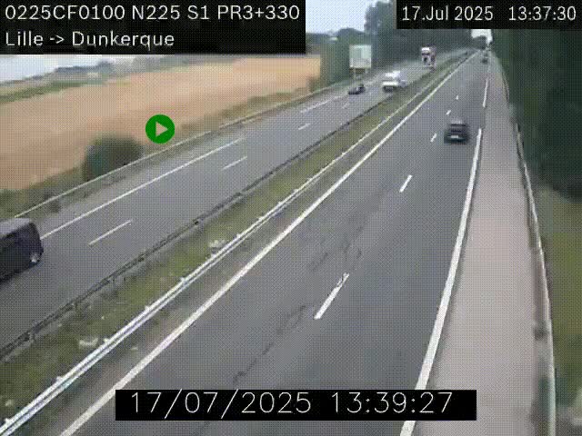 <h2>Webcam autoroute A25 (N225) à hauteur de Bergues (Bierne). Vue orientée vers Dunkerque.</h2>