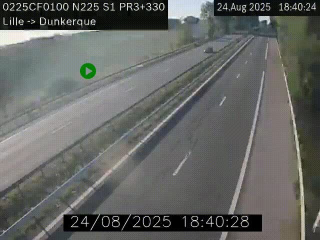 <h2>Webcam autoroute A25 (N225) à hauteur de Bergues (Bierne). Vue orientée vers Dunkerque.</h2>