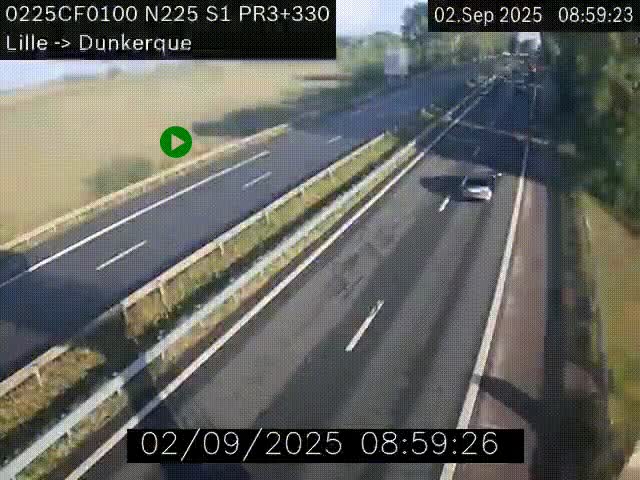 <h2>Webcam autoroute A25 (N225) à hauteur de Bergues (Bierne). Vue orientée vers Dunkerque.</h2>