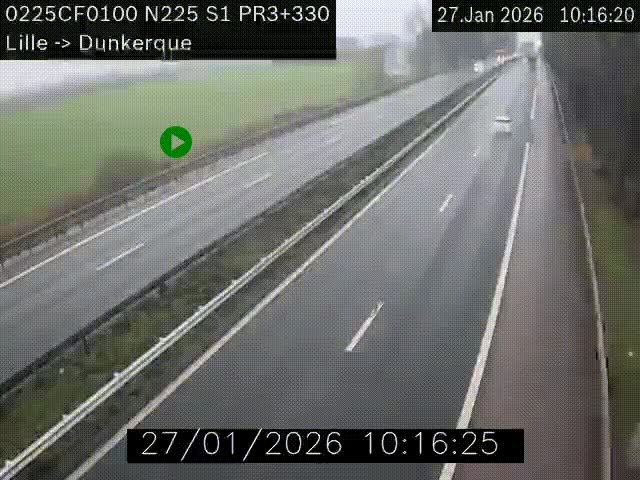 <h2>Webcam autoroute A25 (N225) à hauteur de Bergues (Bierne). Vue orientée vers Dunkerque.</h2>