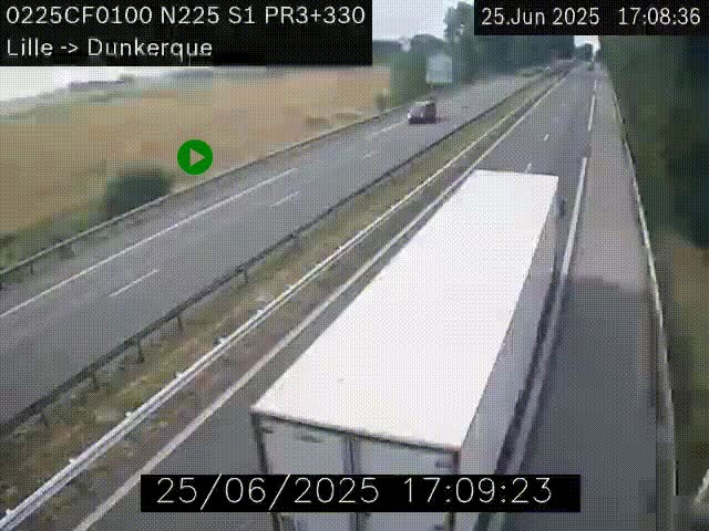 <h2>Webcam autoroute A25 (N225) à hauteur de Bergues (Bierne). Vue orientée vers Dunkerque.</h2>