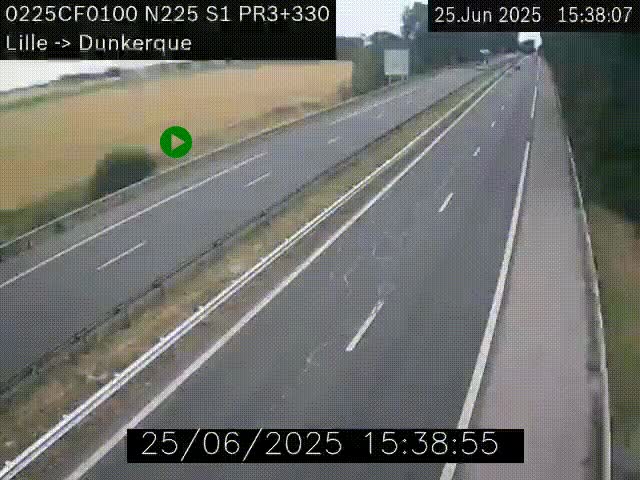 <h2>Webcam autoroute A25 (N225) à hauteur de Bergues (Bierne). Vue orientée vers Dunkerque.</h2>