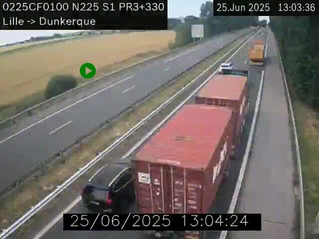 <h2>Webcam autoroute A25 (N225) à hauteur de Bergues (Bierne). Vue orientée vers Dunkerque.</h2>