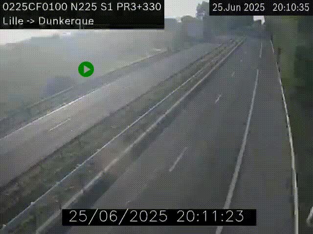 <h2>Webcam autoroute A25 (N225) à hauteur de Bergues (Bierne). Vue orientée vers Dunkerque.</h2>