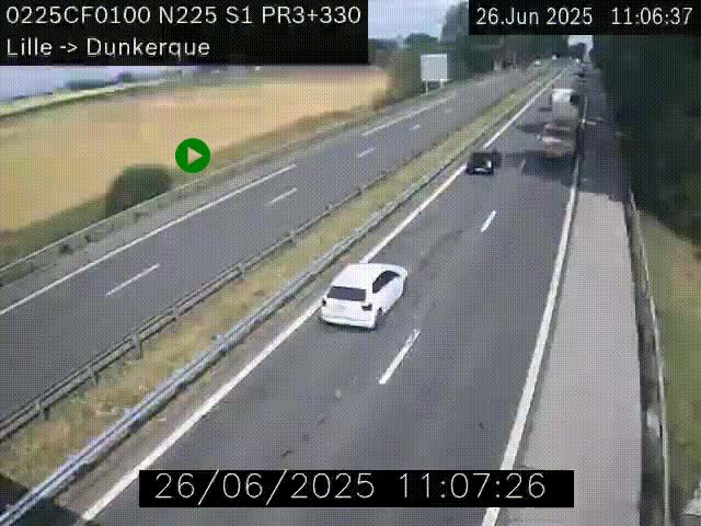 <h2>Webcam autoroute A25 (N225) à hauteur de Bergues (Bierne). Vue orientée vers Dunkerque.</h2>