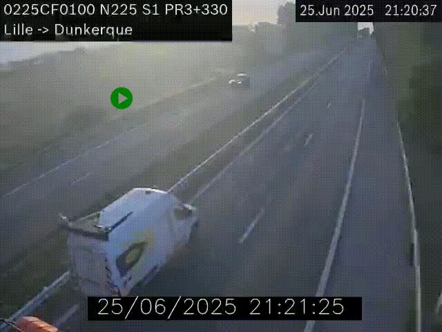<h2>Webcam autoroute A25 (N225) à hauteur de Bergues (Bierne). Vue orientée vers Dunkerque.</h2>