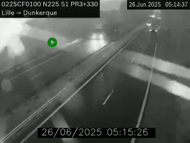 <h2>Webcam autoroute A25 (N225) à hauteur de Bergues (Bierne). Vue orientée vers Dunkerque.</h2>