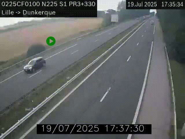 <h2>Webcam autoroute A25 (N225) à hauteur de Bergues (Bierne). Vue orientée vers Dunkerque.</h2>