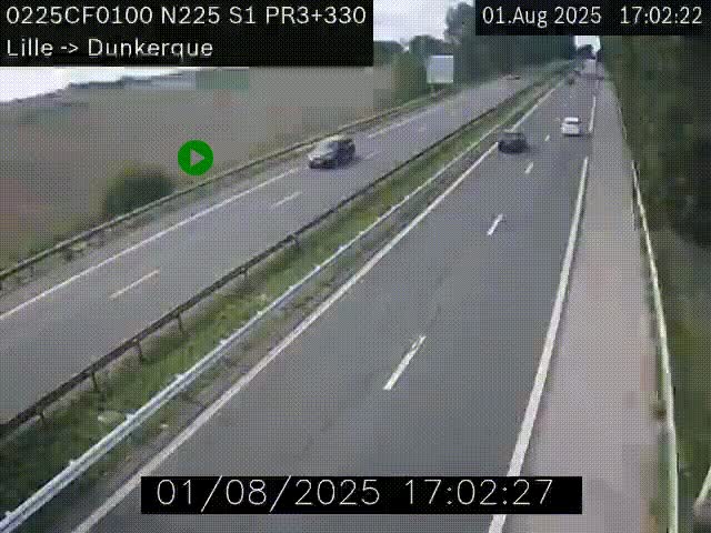 <h2>Webcam autoroute A25 (N225) à hauteur de Bergues (Bierne). Vue orientée vers Dunkerque.</h2>