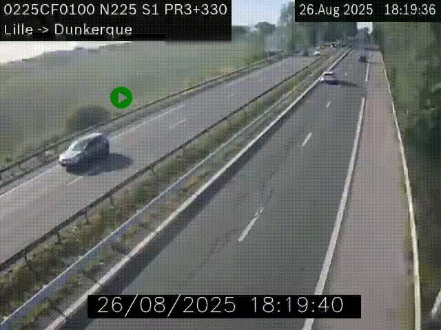 <h2>Webcam autoroute A25 (N225) à hauteur de Bergues (Bierne). Vue orientée vers Dunkerque.</h2>