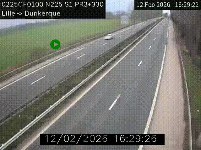 <h2>Webcam autoroute A25 (N225) à hauteur de Bergues (Bierne). Vue orientée vers Dunkerque.</h2>