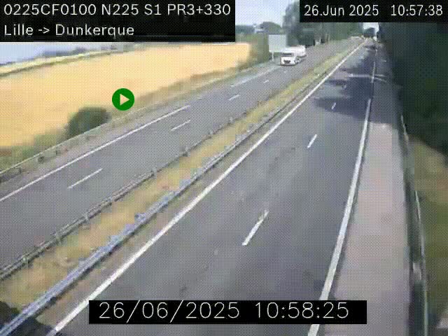 <h2>Webcam autoroute A25 (N225) à hauteur de Bergues (Bierne). Vue orientée vers Dunkerque.</h2>