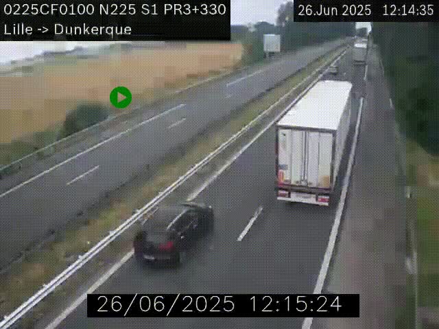 <h2>Webcam autoroute A25 (N225) à hauteur de Bergues (Bierne). Vue orientée vers Dunkerque.</h2>