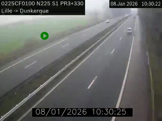 <h2>Webcam autoroute A25 (N225) à hauteur de Bergues (Bierne). Vue orientée vers Dunkerque.</h2>