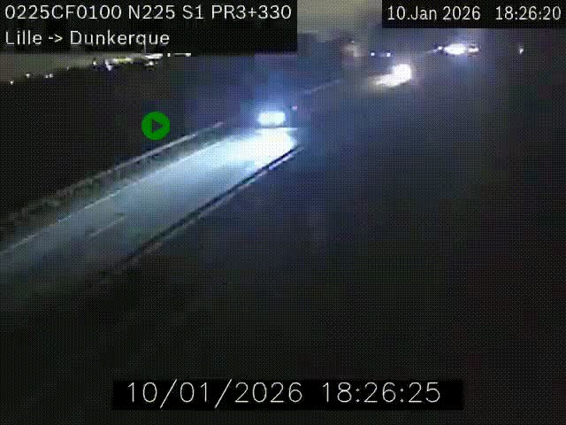 <h2>Webcam autoroute A25 (N225) à hauteur de Bergues (Bierne). Vue orientée vers Dunkerque.</h2>