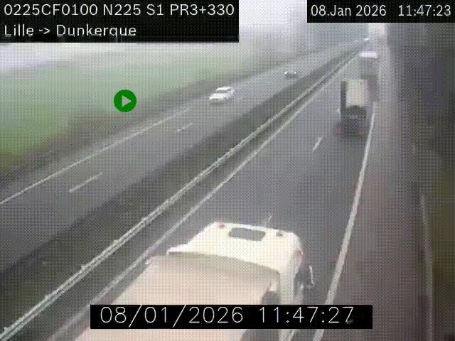 <h2>Webcam autoroute A25 (N225) à hauteur de Bergues (Bierne). Vue orientée vers Dunkerque.</h2>