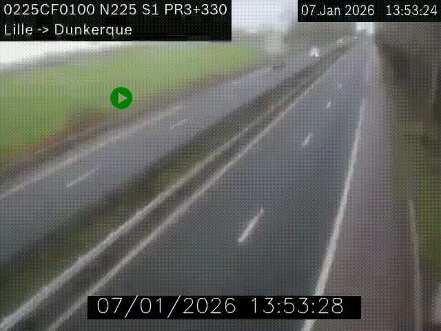 <h2>Webcam autoroute A25 (N225) à hauteur de Bergues (Bierne). Vue orientée vers Dunkerque.</h2>