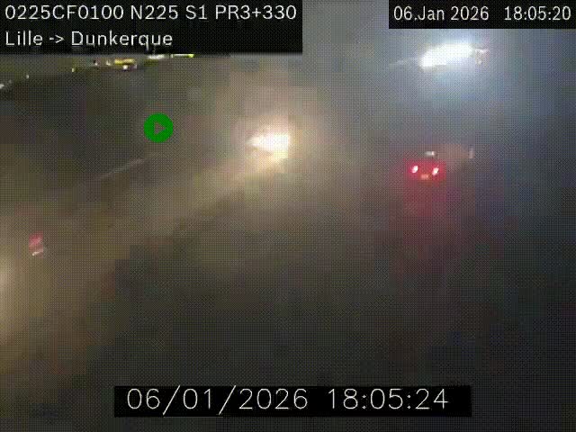 <h2>Webcam autoroute A25 (N225) à hauteur de Bergues (Bierne). Vue orientée vers Dunkerque.</h2>