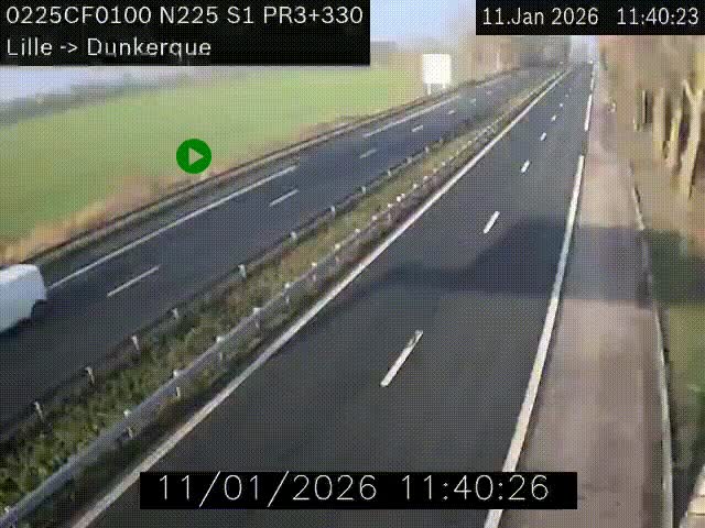 <h2>Webcam autoroute A25 (N225) à hauteur de Bergues (Bierne). Vue orientée vers Dunkerque.</h2>