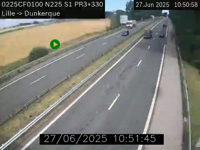 <h2>Webcam autoroute A25 (N225) à hauteur de Bergues (Bierne). Vue orientée vers Dunkerque.</h2>
