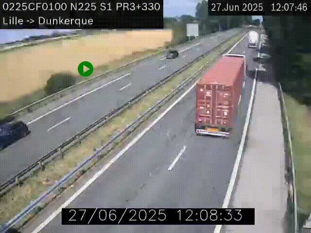 <h2>Webcam autoroute A25 (N225) à hauteur de Bergues (Bierne). Vue orientée vers Dunkerque.</h2>