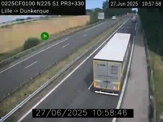 <h2>Webcam autoroute A25 (N225) à hauteur de Bergues (Bierne). Vue orientée vers Dunkerque.</h2>