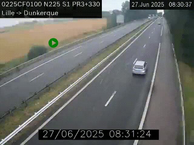 <h2>Webcam autoroute A25 (N225) à hauteur de Bergues (Bierne). Vue orientée vers Dunkerque.</h2>