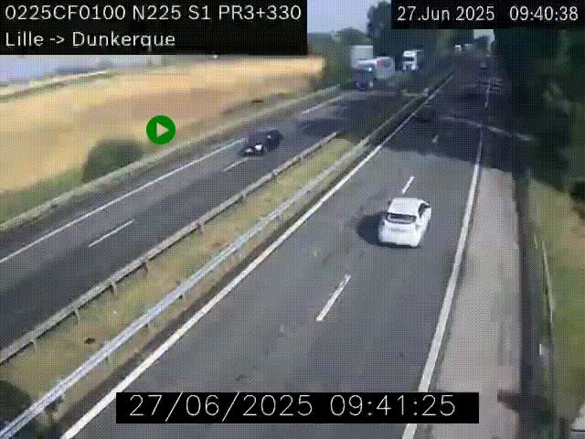 <h2>Webcam autoroute A25 (N225) à hauteur de Bergues (Bierne). Vue orientée vers Dunkerque.</h2>