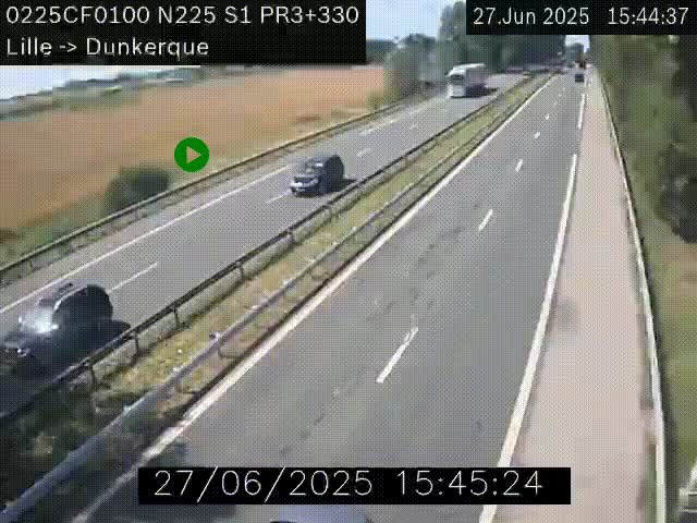 <h2>Webcam autoroute A25 (N225) à hauteur de Bergues (Bierne). Vue orientée vers Dunkerque.</h2>