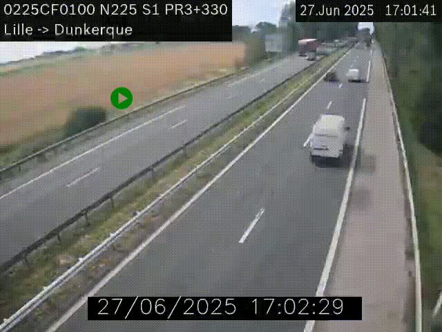 <h2>Webcam autoroute A25 (N225) à hauteur de Bergues (Bierne). Vue orientée vers Dunkerque.</h2>