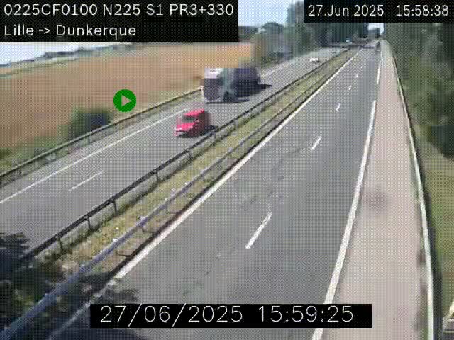 <h2>Webcam autoroute A25 (N225) à hauteur de Bergues (Bierne). Vue orientée vers Dunkerque.</h2>