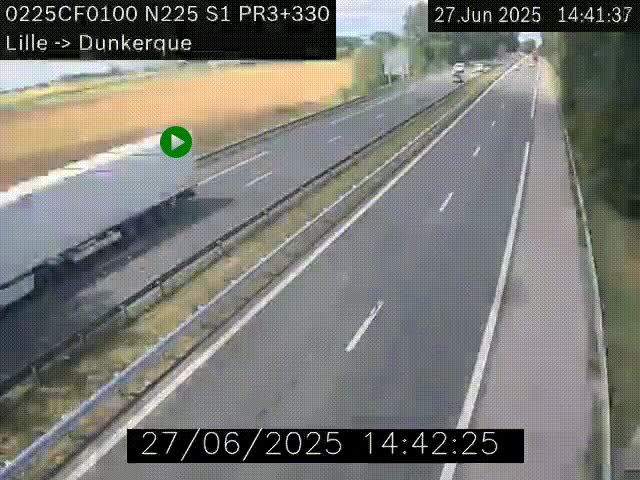 <h2>Webcam autoroute A25 (N225) à hauteur de Bergues (Bierne). Vue orientée vers Dunkerque.</h2>