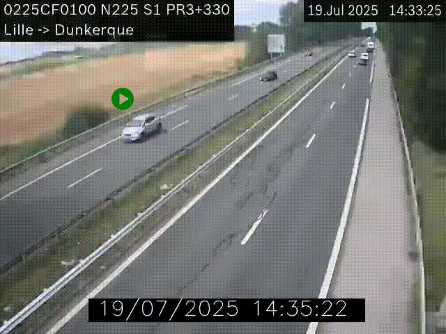 <h2>Webcam autoroute A25 (N225) à hauteur de Bergues (Bierne). Vue orientée vers Dunkerque.</h2>