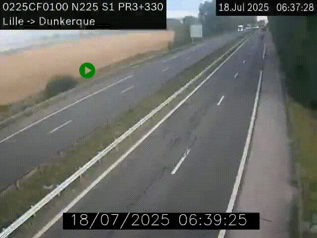 <h2>Webcam autoroute A25 (N225) à hauteur de Bergues (Bierne). Vue orientée vers Dunkerque.</h2>