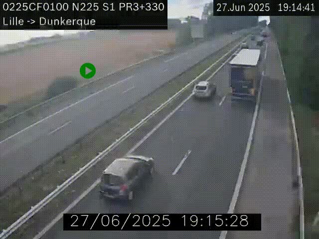 <h2>Webcam autoroute A25 (N225) à hauteur de Bergues (Bierne). Vue orientée vers Dunkerque.</h2>