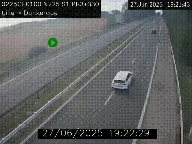 <h2>Webcam autoroute A25 (N225) à hauteur de Bergues (Bierne). Vue orientée vers Dunkerque.</h2>