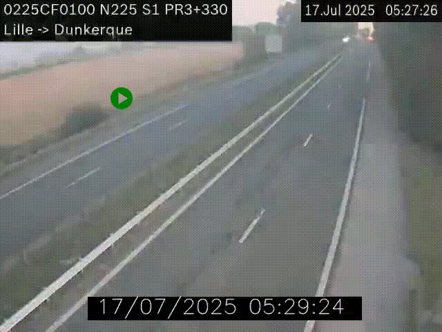 <h2>Webcam autoroute A25 (N225) à hauteur de Bergues (Bierne). Vue orientée vers Dunkerque.</h2>