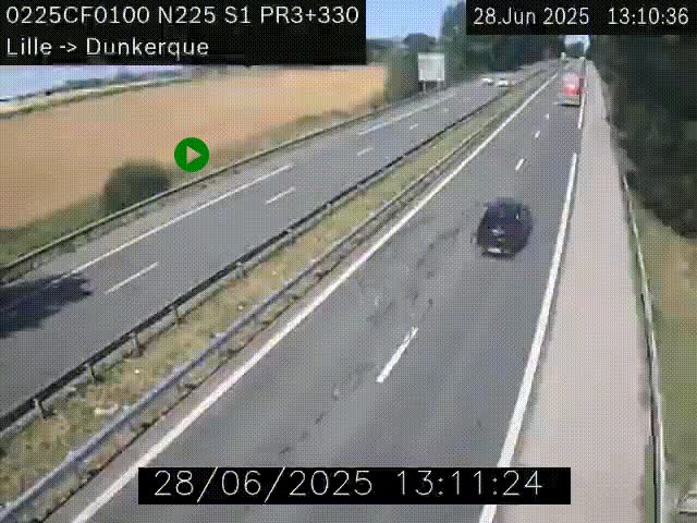 <h2>Webcam autoroute A25 (N225) à hauteur de Bergues (Bierne). Vue orientée vers Dunkerque.</h2>