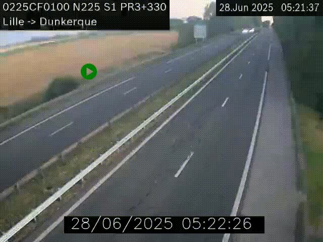 <h2>Webcam autoroute A25 (N225) à hauteur de Bergues (Bierne). Vue orientée vers Dunkerque.</h2>