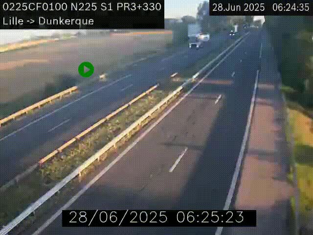 <h2>Webcam autoroute A25 (N225) à hauteur de Bergues (Bierne). Vue orientée vers Dunkerque.</h2>