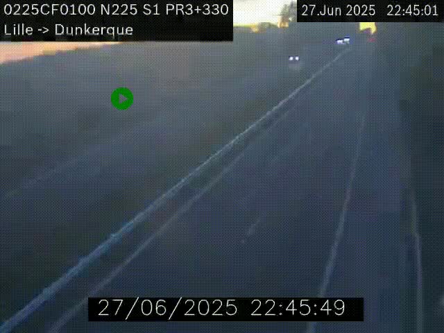 <h2>Webcam autoroute A25 (N225) à hauteur de Bergues (Bierne). Vue orientée vers Dunkerque.</h2>
