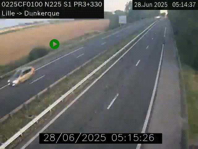 <h2>Webcam autoroute A25 (N225) à hauteur de Bergues (Bierne). Vue orientée vers Dunkerque.</h2>
