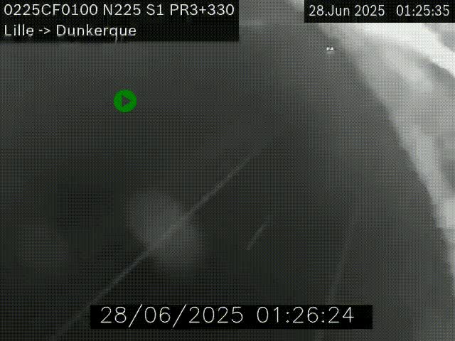 <h2>Webcam autoroute A25 (N225) à hauteur de Bergues (Bierne). Vue orientée vers Dunkerque.</h2>