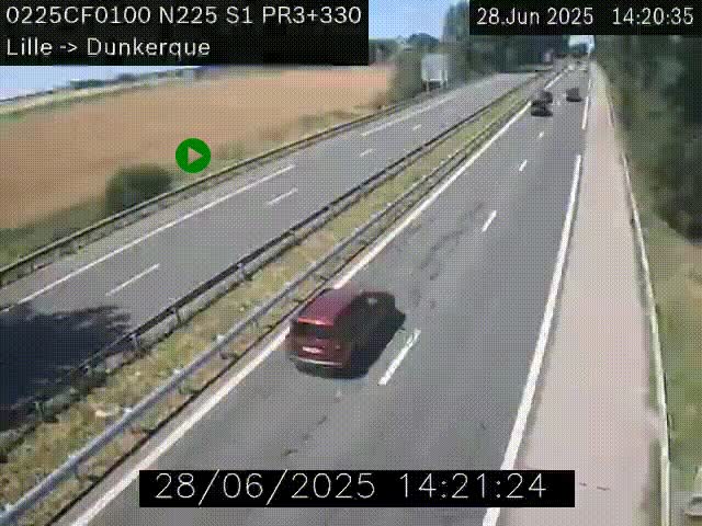 <h2>Webcam autoroute A25 (N225) à hauteur de Bergues (Bierne). Vue orientée vers Dunkerque.</h2>