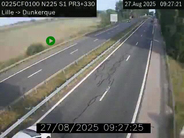 <h2>Webcam autoroute A25 (N225) à hauteur de Bergues (Bierne). Vue orientée vers Dunkerque.</h2>