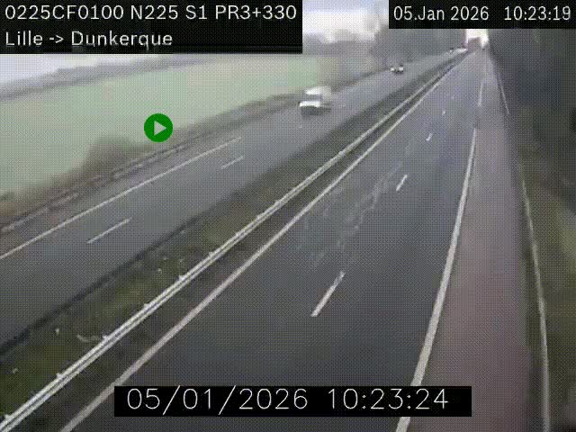 <h2>Webcam autoroute A25 (N225) à hauteur de Bergues (Bierne). Vue orientée vers Dunkerque.</h2>