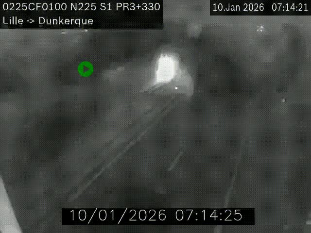 <h2>Webcam autoroute A25 (N225) à hauteur de Bergues (Bierne). Vue orientée vers Dunkerque.</h2>